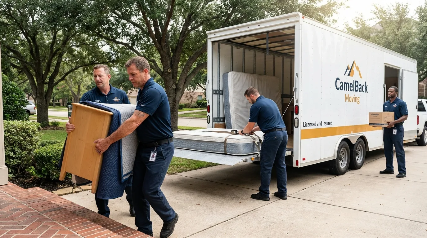 Crew loading residential truck for cross-state move from Verona, WI