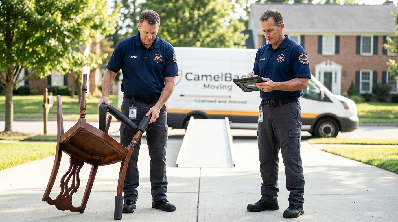 Movers inspecting furniture for damage prevention before loading in Verona, WI